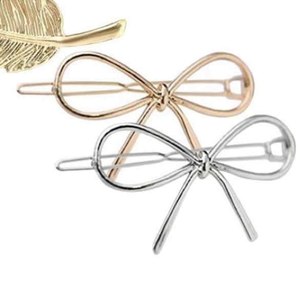 3 for $10 🛍️ 2 Piece Set Gold & Silver Bow Knot Hair Clips Barrette Gift Set - Picture 3 of 4